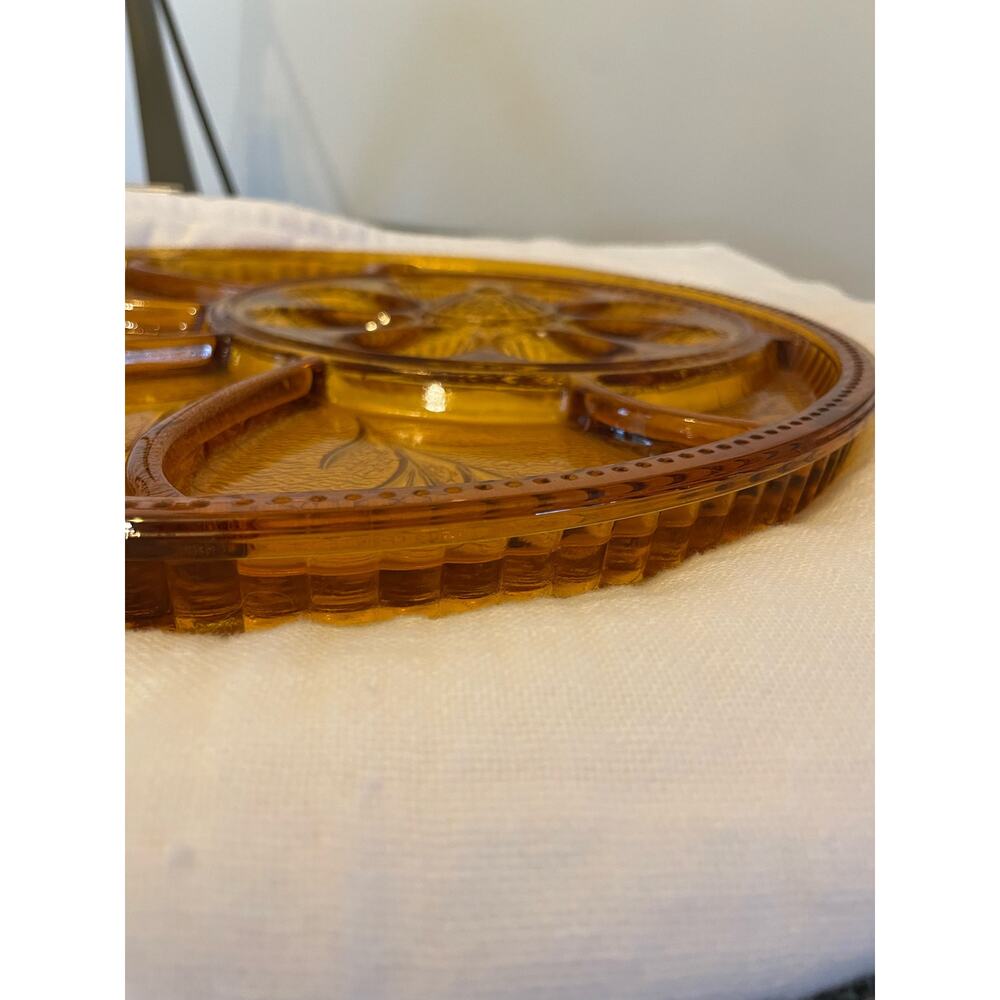 Amber Indiana Glass Relish Dish - Picture 3 of 3
